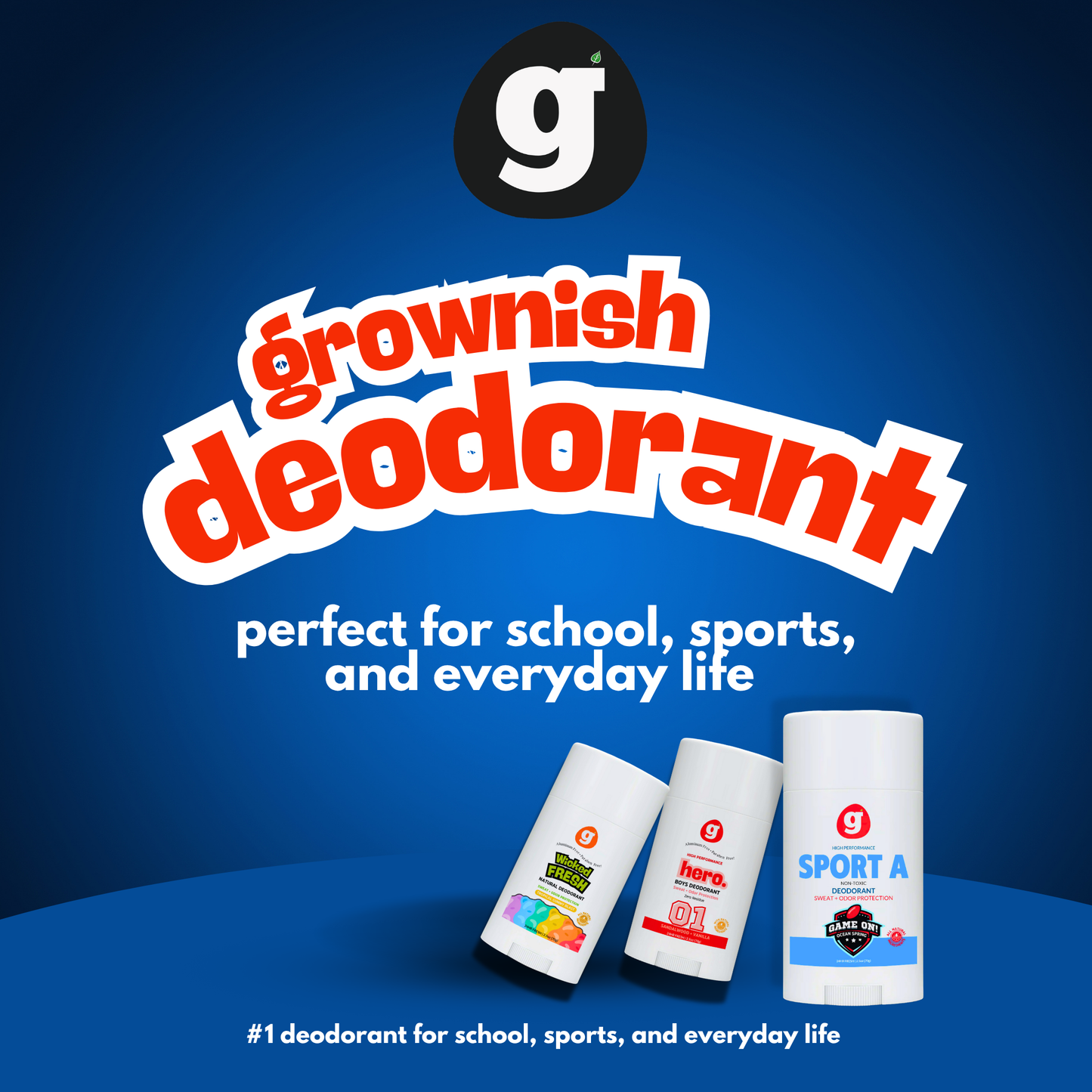 grownish Deodorant for boys ages 8 - 18 (Pack of 3 Combination) Citrus Sport - 2.5oz/unit