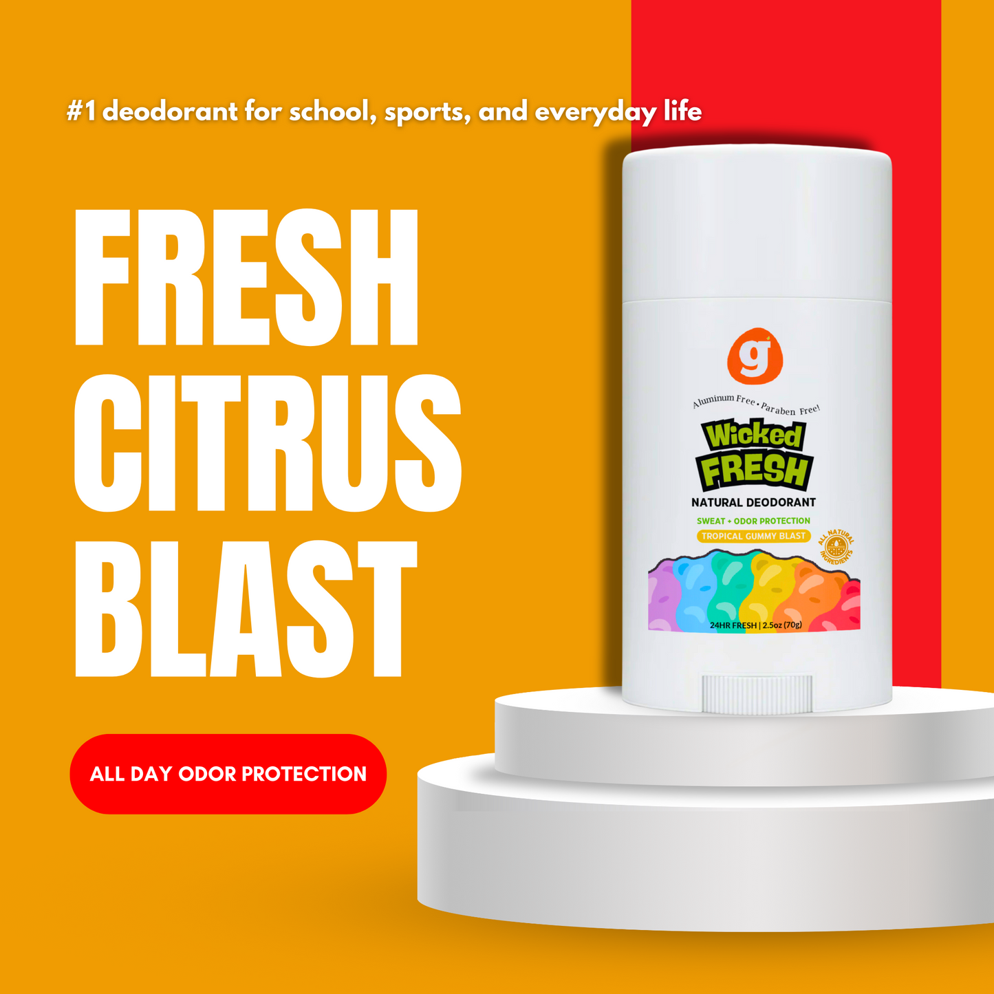 Wicked Fresh Kids Deodorant for Girls & Boys - Natural - Aluminum Free - Safe for Sensitive Skin - Our Scent is Infused w/Lemon & Grapefruit Essential Oils - Non-Toxic & Paraben Free - 2.2oz each