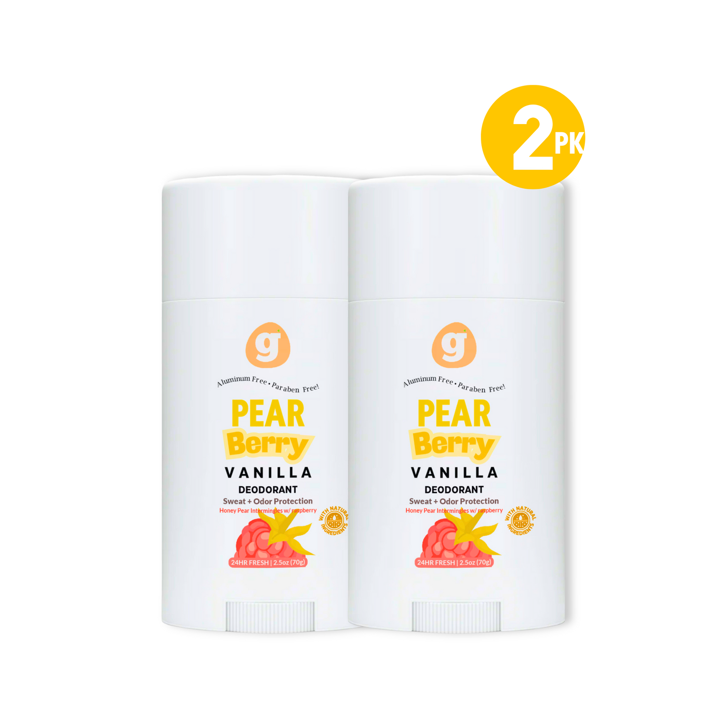 PEAR BERRY VANILLA - Deodorant for kids - SET OF 2 - Aluminum Free - Paraben Free - 2.5oz