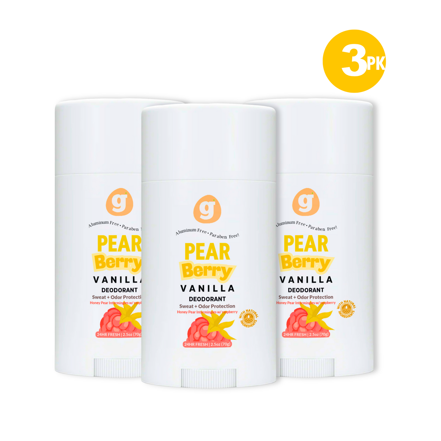 PEAR BERRY VANILLA - Deodorant for kids - SET OF 2 - Aluminum Free - Paraben Free - 2.5oz