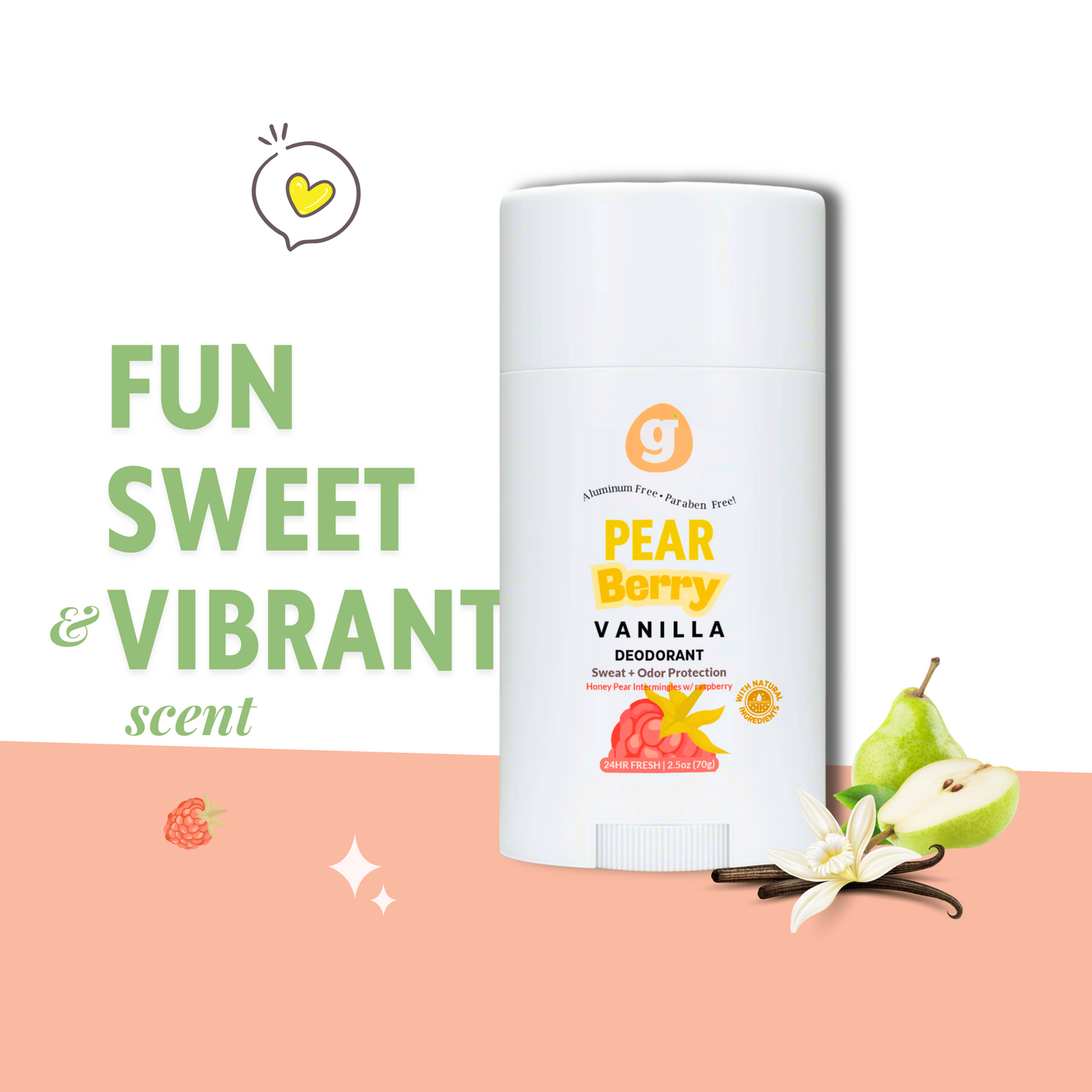 PEAR BERRY VANILLA - Deodorant for kids - SET OF 2 - Aluminum Free - Paraben Free - 2.5oz