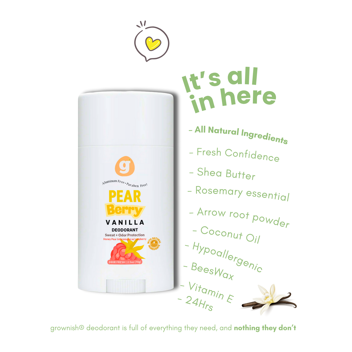 PEAR BERRY VANILLA - Deodorant for kids - SET OF 2 -  Aluminum Free - Paraben Free - 2.5oz