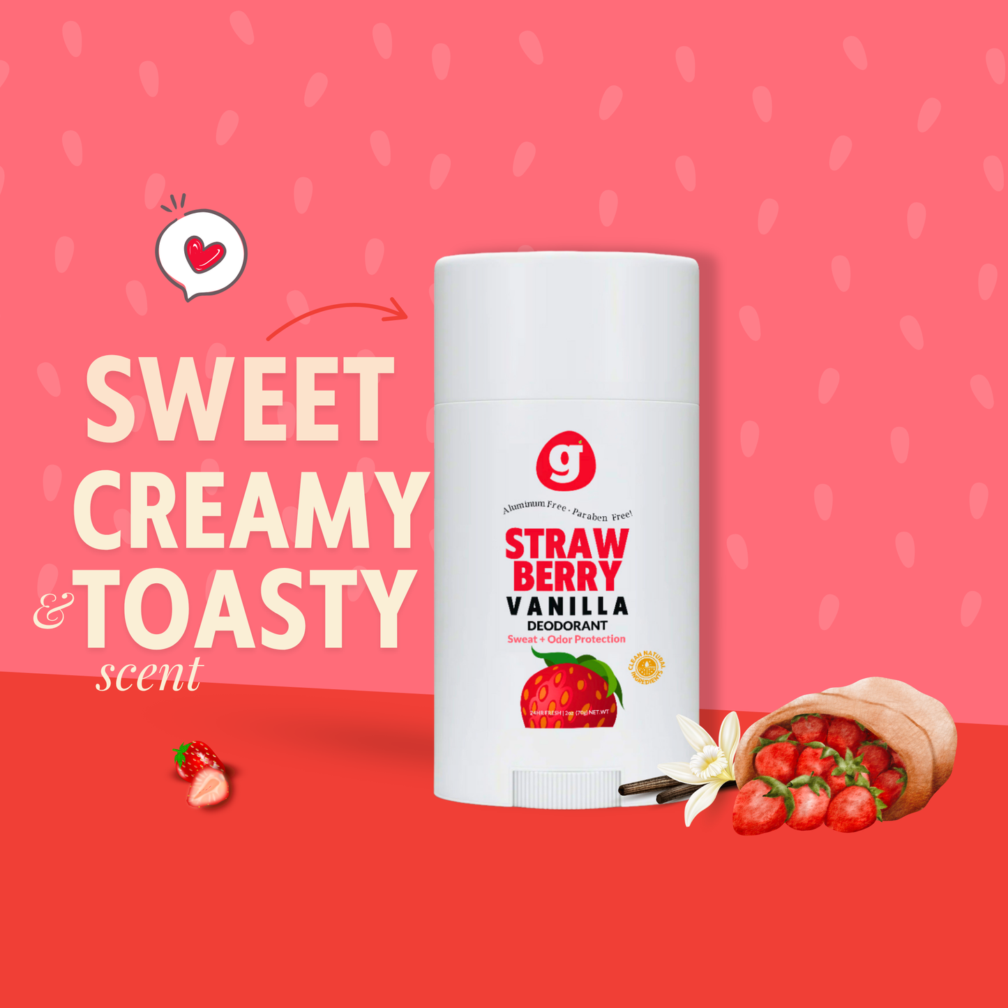 Strawberry Vanilla  Deodorant for girls - Aluminum-Free|  Non-Toxic | natural deodorant 2.5oz