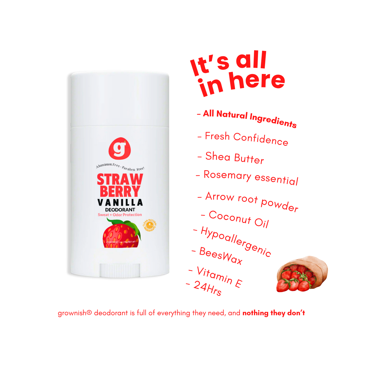 Strawberry Vanilla  Deodorant for girls - Aluminum-Free|  Non-Toxic | natural deodorant 2.5oz