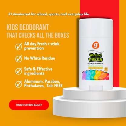 Wicked Fresh Kids Deodorant for Girls & Boys - Natural - Aluminum Free - Safe for Sensitive Skin - Our Scent is Infused w/Lemon & Grapefruit Essential Oils - Non-Toxic & Paraben Free - 2.2oz each