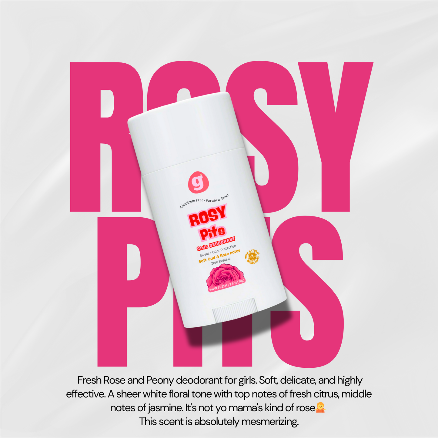 ROSY-PITS Natural Deodorant For Women & Girls - ALUMINUM FREE 2.5oz