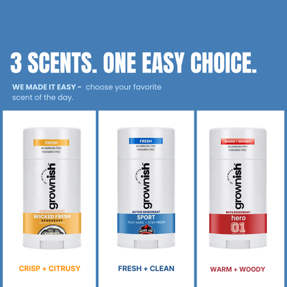Sport Deodorant for boys ages 8 - 18 ( Variety 3 Pack)  Sport - Aluminum-free